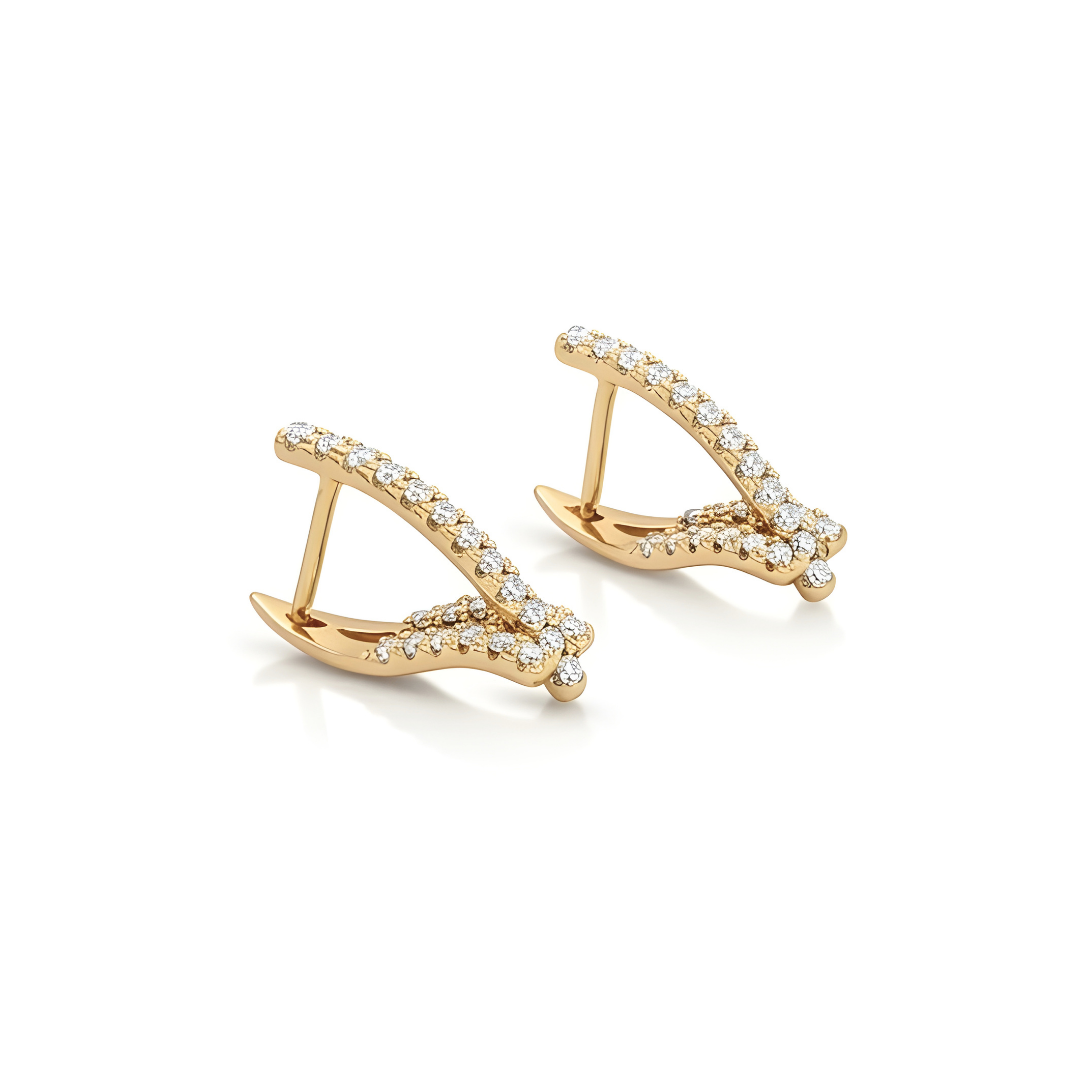 18K Gold Filled Cross-Over V-Shape CZ Huggie Earrings – Double-Row Pavé Chevron Hoop Earrings for Women